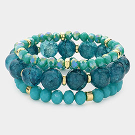 3PCS - Natural Stone Faceted Beaded Stretch Bracelets