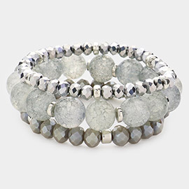 3PCS - Natural Stone Faceted Beaded Stretch Bracelets