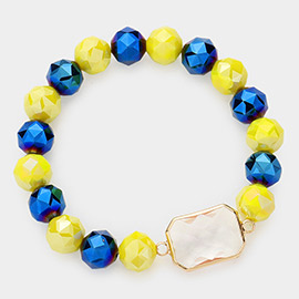 Lucite Accented Faceted Beaded Stretch Bracelet
