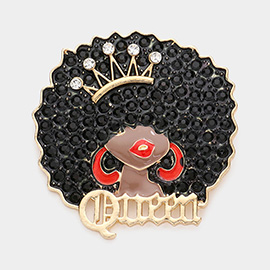 Stone Embellished Queen Message Afro Girl Pin Brooch