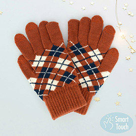 Argyle Patterned Knit Touch Smart Gloves