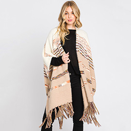 Striped Tassel Fringe Ruana Poncho