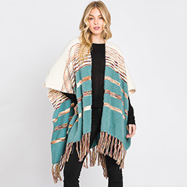 Striped Tassel Fringe Ruana Poncho