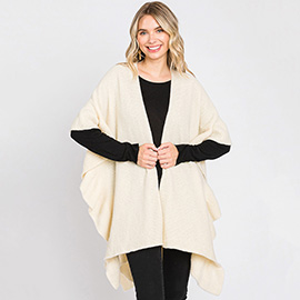 Solid Ruffle Knit Ruana Poncho