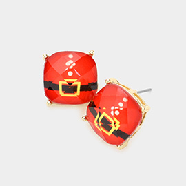 Gold Dipped Santa Claus Square Stud Earrings