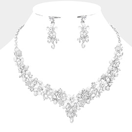 Pearl Flower Leaf Evening Necklace