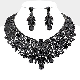 Teardrop Stone Accented Leaf Evening Necklace