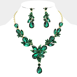 Floral Teardrop Stone Accented Evening Necklace