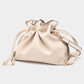Solid Faux Leather Bucket Bag