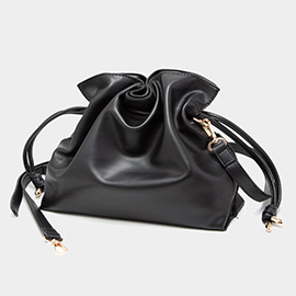 Solid Faux Leather Bucket Bag