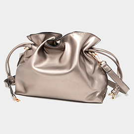 Solid Faux Leather Bucket Bag