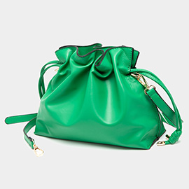 Solid Faux Leather Bucket Bag