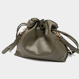 Solid Faux Leather Bucket Bag