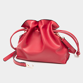 Solid Faux Leather Bucket Bag