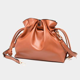 Solid Faux Leather Bucket Bag