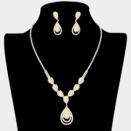 Teardrop Pendant Rhinestone Pave Necklace