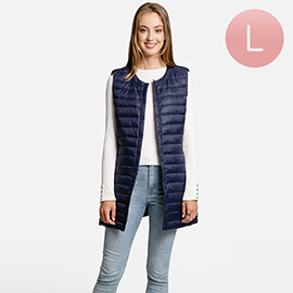Solid Front Pockets Light Long Puffer Button Vest