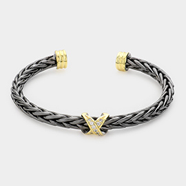CZ Embellished Crisscross Metal Cuff Bracelet