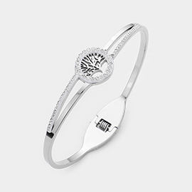 Rhinestone Embellished Tree of Life Hinged Bangle Bracelet