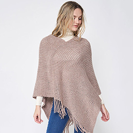 Fringed Solid Knit Poncho