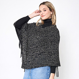 Fringed Solid Knit Poncho