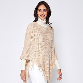 Fringed Solid Knit Poncho