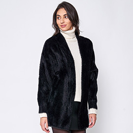 Fuzzy Open Front Knit Cardigan