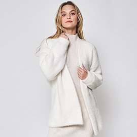 Fuzzy Open Front Knit Cardigan