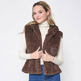 Solid Faux Fur Hooded Vest