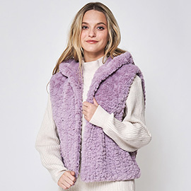 Solid Faux Fur Hooded Vest