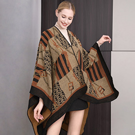 Patterned Border Ruana Poncho