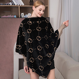 Patterned Faux Fur Poncho