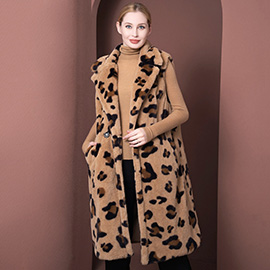 Leopard Patterned Faux Fur Long Vest