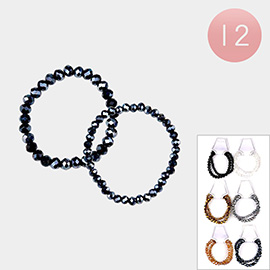 12 Set of 2 - Faceted Beaded Stretch Bracelets
