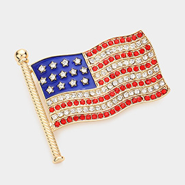 Rhinestone Embellished American USA Flag Pin Brooch