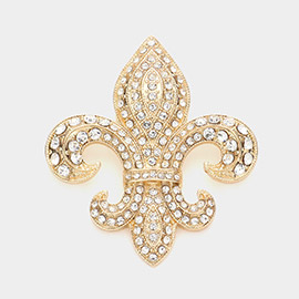 Rhinestone Embellished Fleur de Lis Pin Brooch