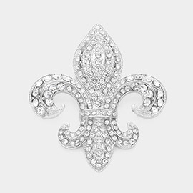 Rhinestone Embellished Fleur de Lis Pin Brooch