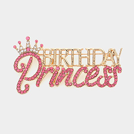 Stone Embellished Birthday Princess Message Crown Pin Brooch