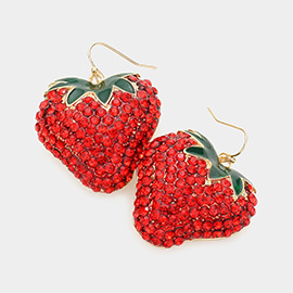 Stone Embellished 3D Strawberry Dangle Earrings