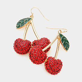 Stone Embellished 3D Cherry Dangle Earrings