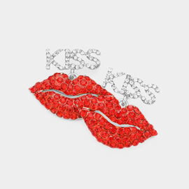 Stone Embellished Kiss Message Lips Link Dangle Earrings