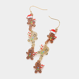 Glittered Resin Santa Hat Triple Gingerbread Man Link Dangle Earrings
