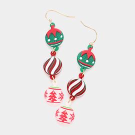 Glittered Resin Christmas Tree Triple Ornament Link Dangle Earrings