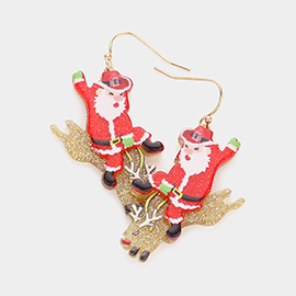 Glittered Resin Santa Claus Rudolph Dangle Earrings