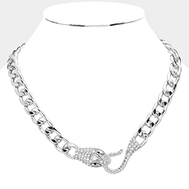 Rhinestone Embellished Snake Accented Necklace