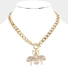 Rhinestone Embellished Bee Pendant Toggle Necklace