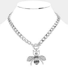 Rhinestone Embellished Bee Pendant Toggle Necklace