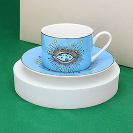 Evil Eye Ceramic Tea Mug Cup and Saucer Set