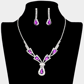 Teardrop Stone Accented Rhinestone Necklace