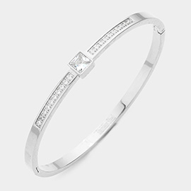 CZ Square Stone Accented Stainless Steel Bangle Bracelet